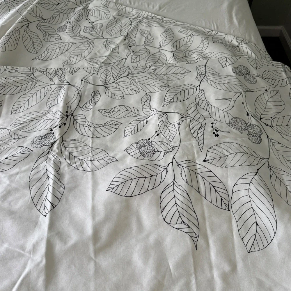IKEA Maria Astrom 2004 Botanical Leaf Fabric Black White Cotton 59x120 Vintage